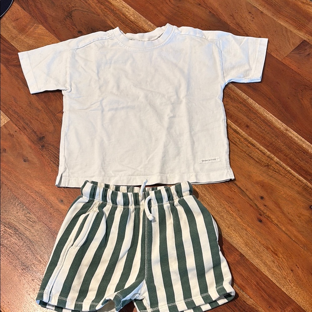 Zara White Tee and Striped Shorts Set